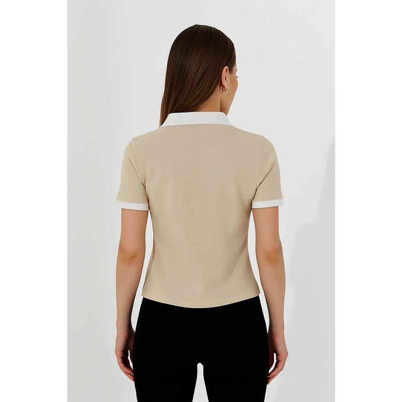 Beige Zipper Waffle Contrast Polo | Montivo Pakistan
