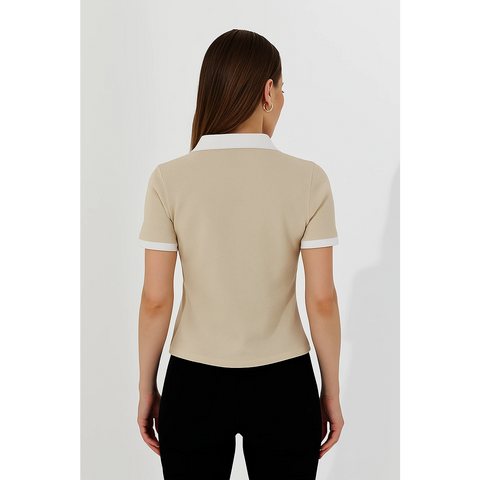 Beige Zipper Waffle Contrast Polo | Montivo Pakistan