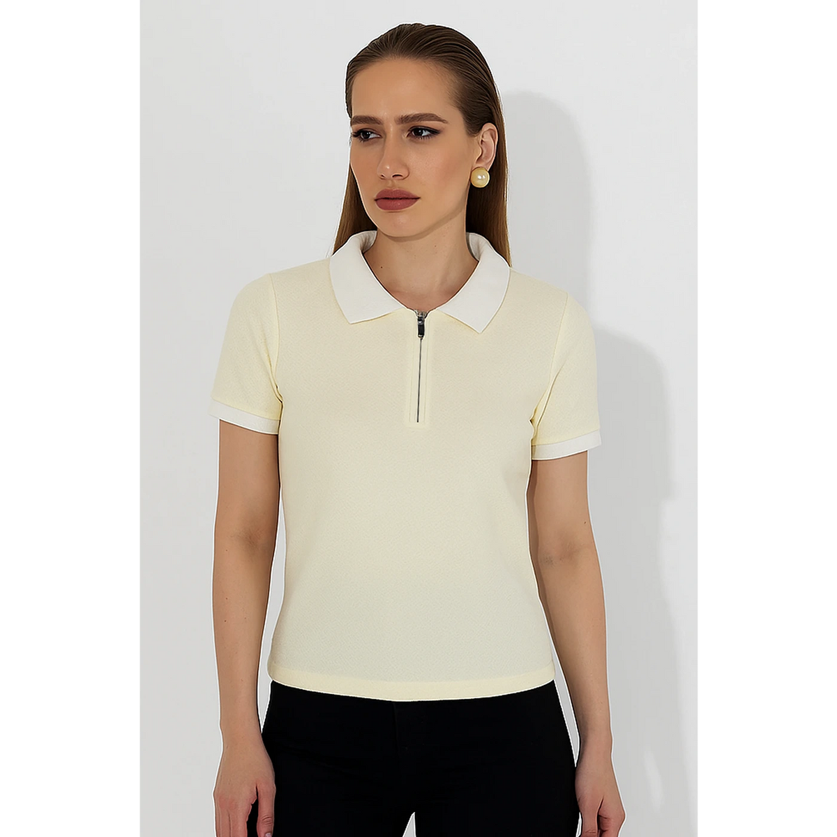Light Yellow Zipper Waffle Contrast Polo | Montivo Pakistan