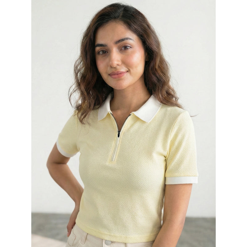 Light Yellow Zipper Waffle Contrast Polo | Montivo Pakistan