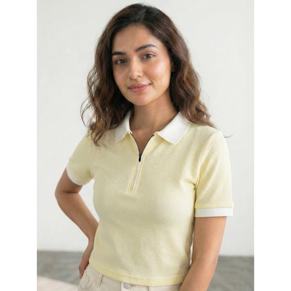 Light Yellow Zipper Waffle Contrast Polo | Montivo Pakistan