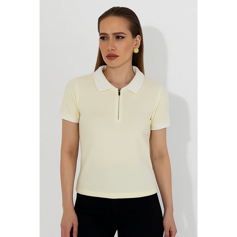 Light Yellow Zipper Waffle Contrast Polo | Montivo Pakistan