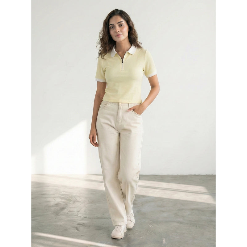 Light Yellow Zipper Waffle Contrast Polo | Montivo Pakistan