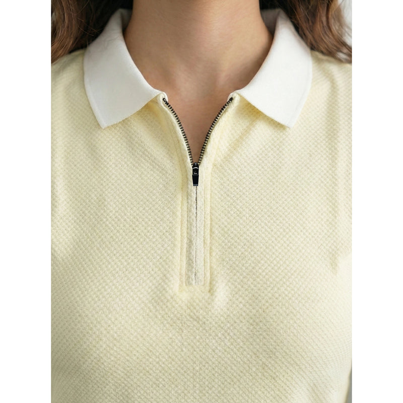Light Yellow Zipper Waffle Contrast Polo | Montivo Pakistan