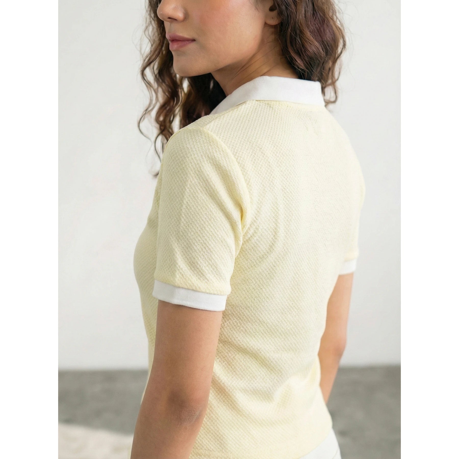Light Yellow Zipper Waffle Contrast Polo | Montivo Pakistan