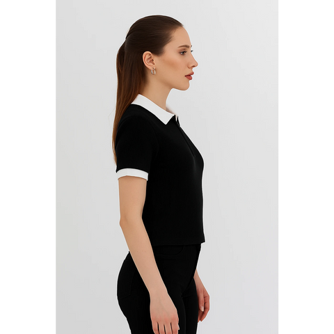 Black Zipper Drop Needle Contrast Polo | Montivo Pakistan