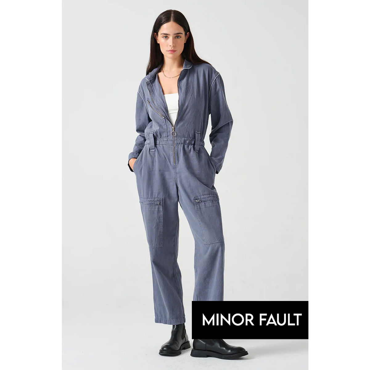 (Minor Fault) Blue Washed Denim Jumpsuit | Montivo Pakistan