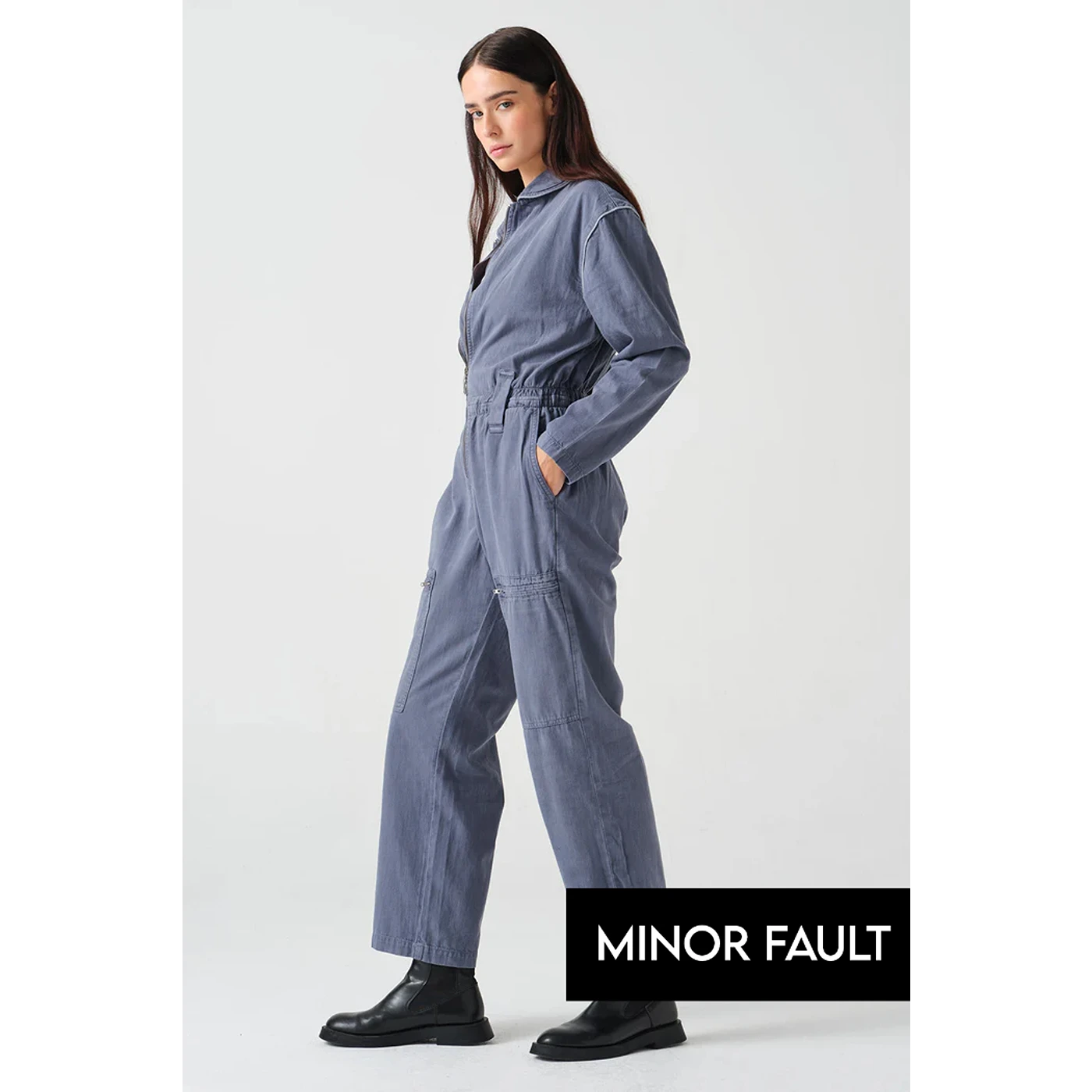 (Minor Fault) Blue Washed Denim Jumpsuit | Montivo Pakistan