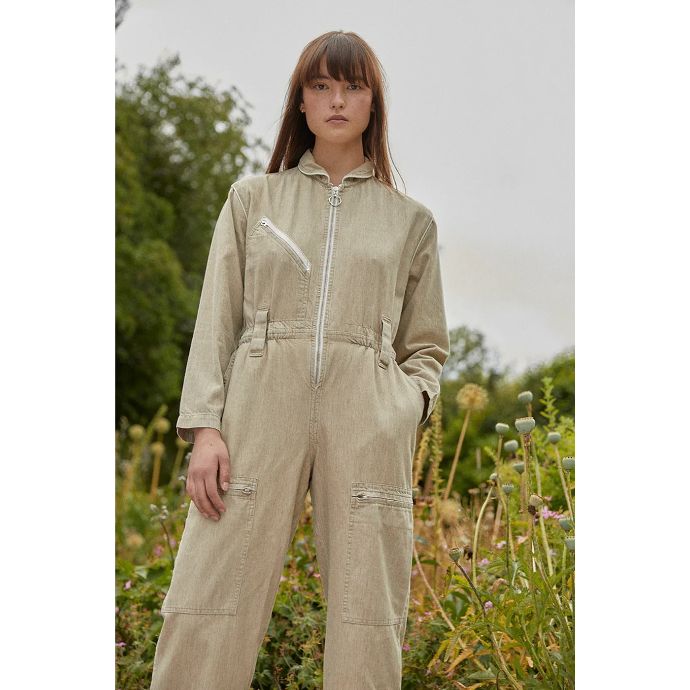 Sand Linen Denim Jumpsuit | Montivo Pakistan