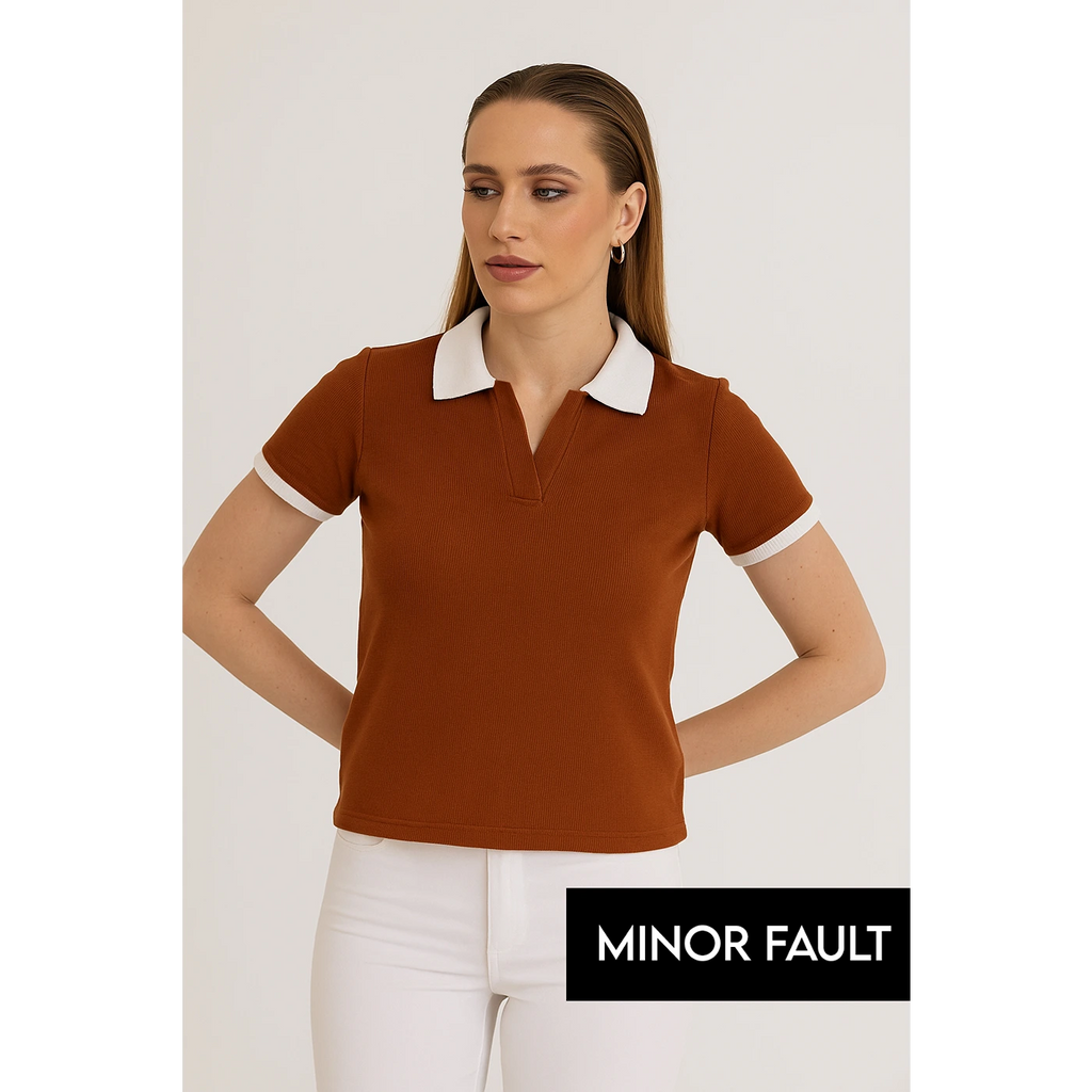 (Minor Fault) Rust Waffle Contrast Textured Polo | Montivo Pakistan