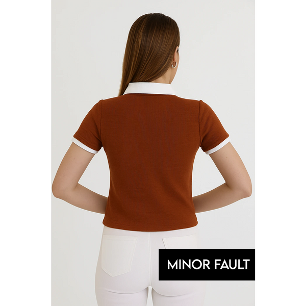 (Minor Fault) Rust Waffle Contrast Textured Polo | Montivo Pakistan