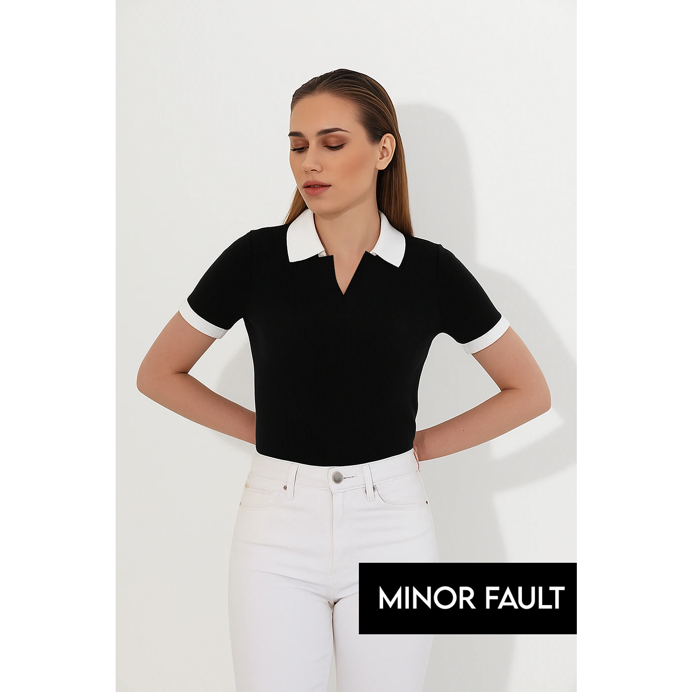 (Minor Fault) Black Drop Needle Contrast Polo | Montivo Pakistan