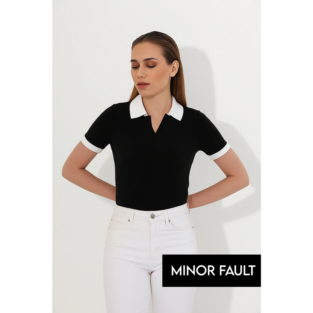 (Minor Fault) Black Drop Needle Contrast Polo | Montivo Pakistan