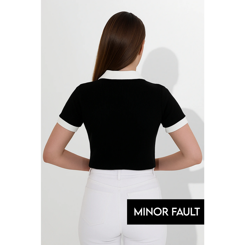 (Minor Fault) Black Drop Needle Contrast Polo | Montivo Pakistan