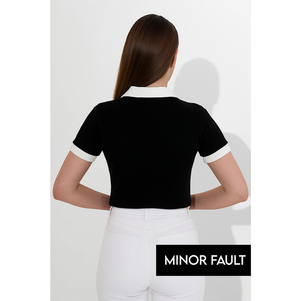 (Minor Fault) Black Drop Needle Contrast Polo | Montivo Pakistan