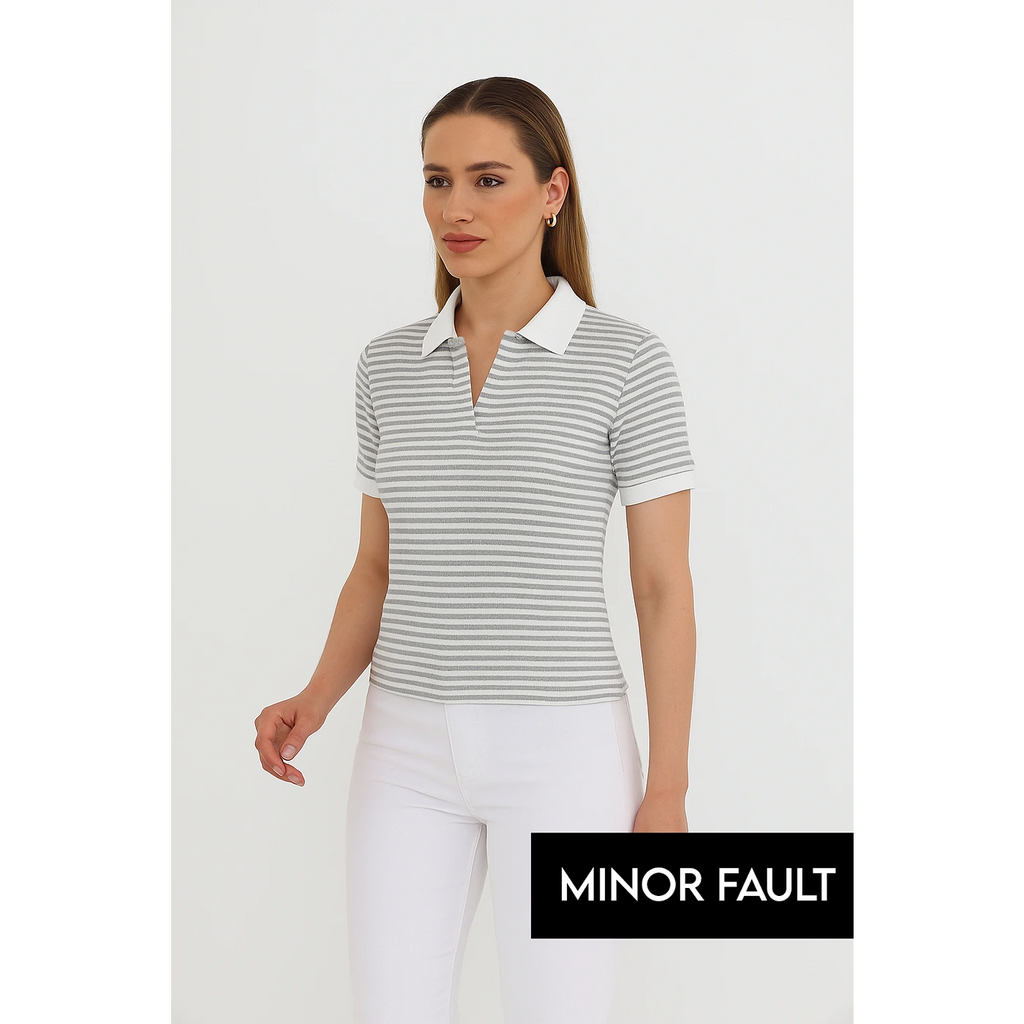 (Minor Fault) Stripes Waffle Contrast Textured Polo | Montivo Pakistan