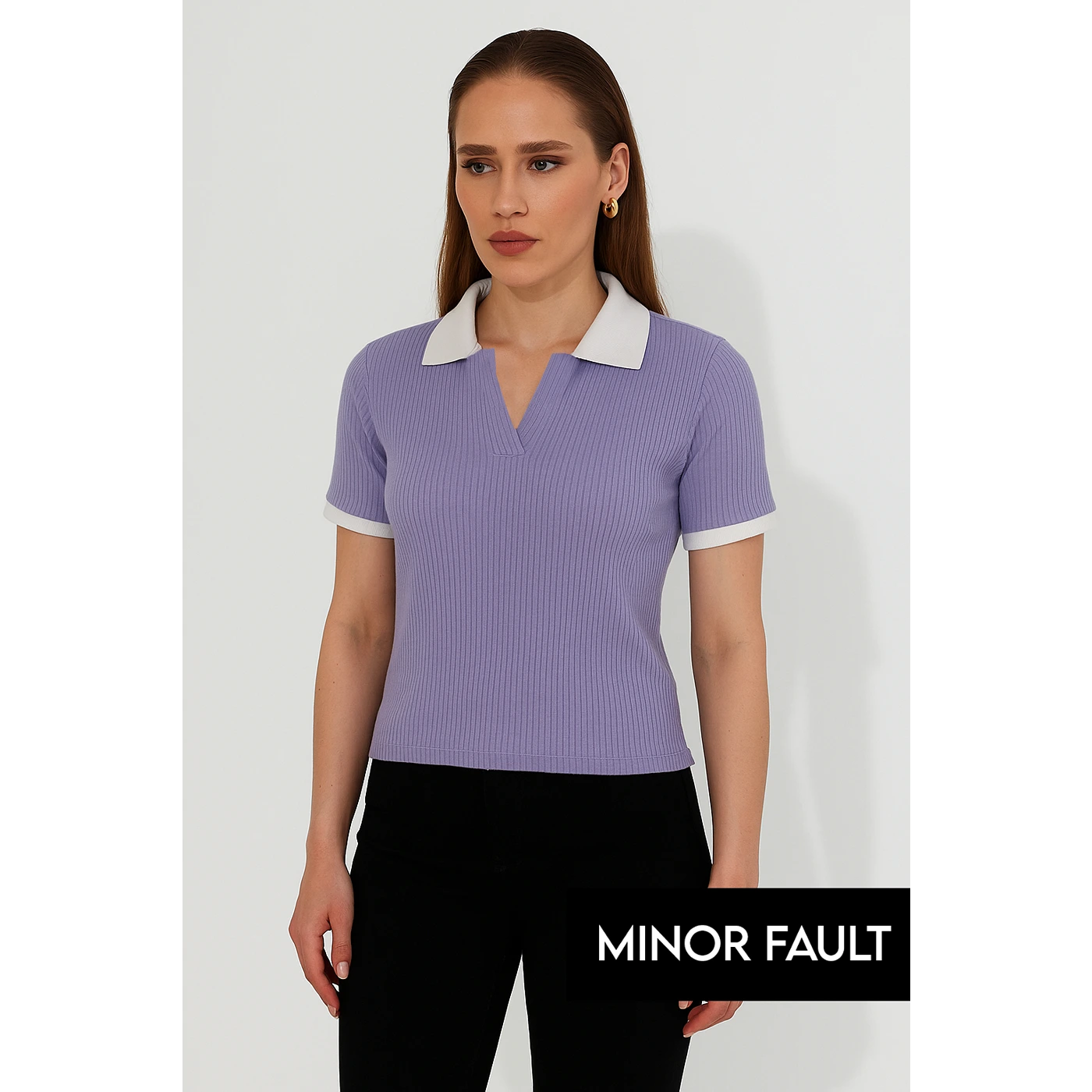 (Minor Fault) Lilac Drop Needle Contrast Polo | Montivo Pakistan