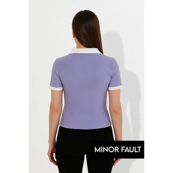 (Minor Fault) Lilac Drop Needle Contrast Polo | Montivo Pakistan