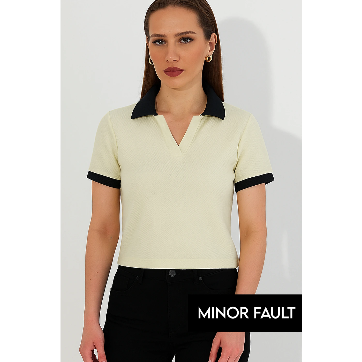 (Minor Fault) Light Yellow Waffle Contrast Textured Polo | Montivo Pakistan