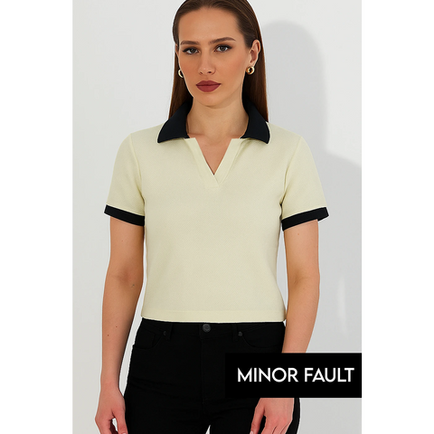 (Minor Fault) Light Yellow Waffle Contrast Textured Polo | Montivo Pakistan