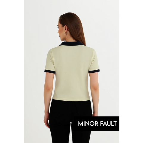 (Minor Fault) Light Yellow Waffle Contrast Textured Polo | Montivo Pakistan