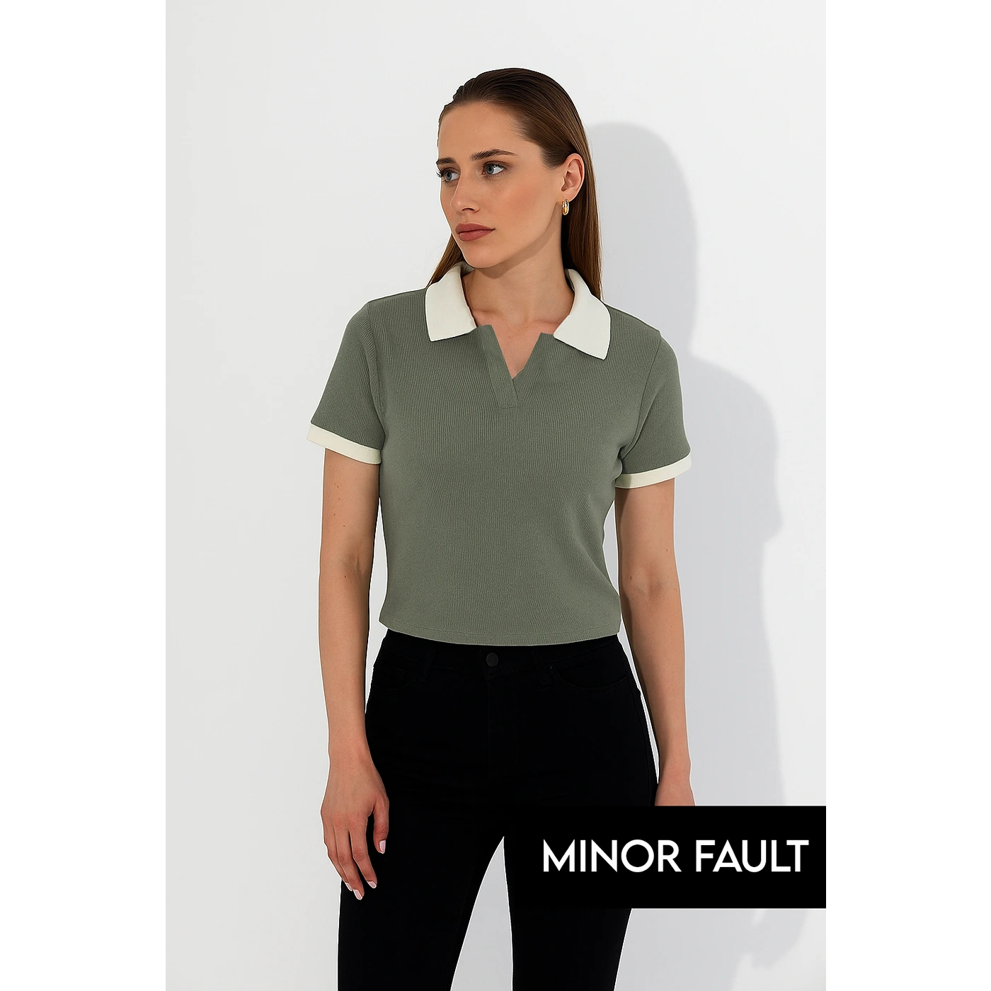 (Minor Fault) Green Waffle Contrast Textured Polo | Montivo Pakistan