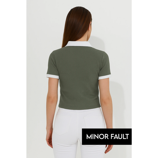 (Minor Fault) Green Waffle Contrast Textured Polo | Montivo Pakistan