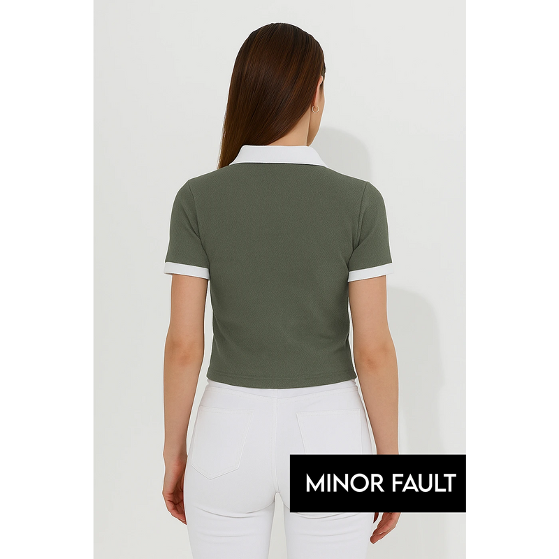 (Minor Fault) Green Waffle Contrast Textured Polo | Montivo Pakistan