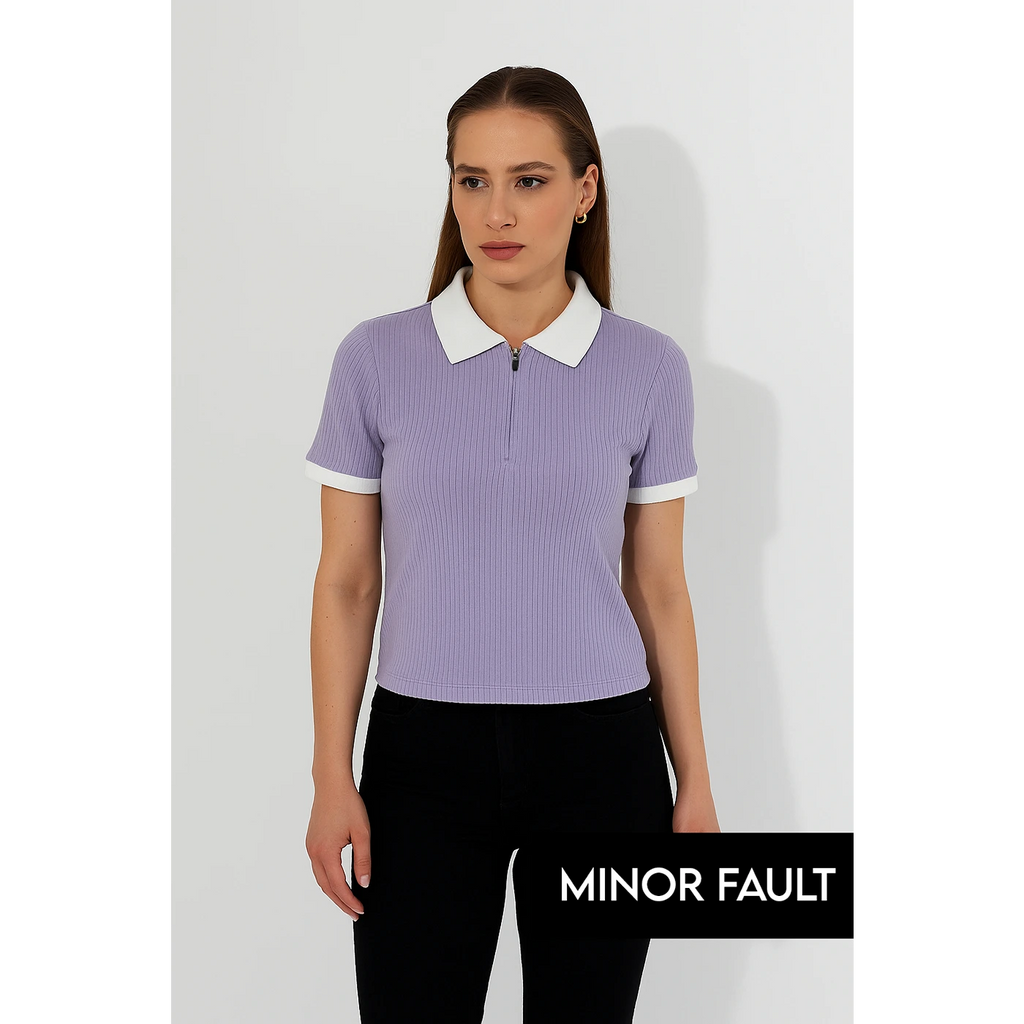 (Minor Fault) Lilac Zipper Drop Needle Contrast Polo | Montivo Pakistan