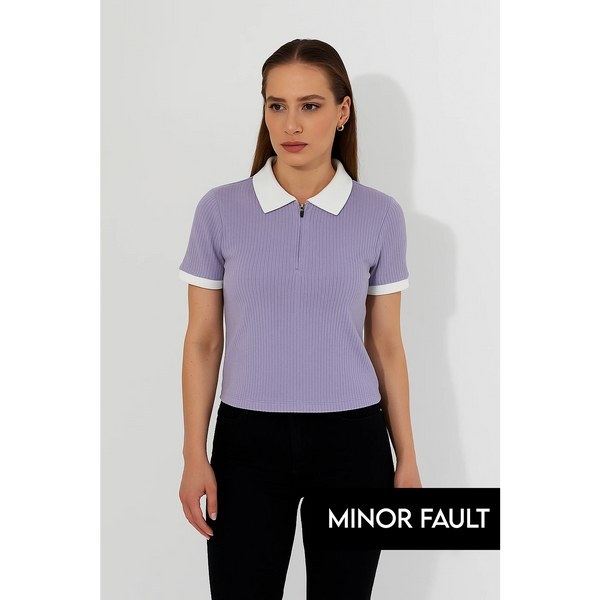 (Minor Fault) Lilac Zipper Drop Needle Contrast Polo | Montivo Pakistan