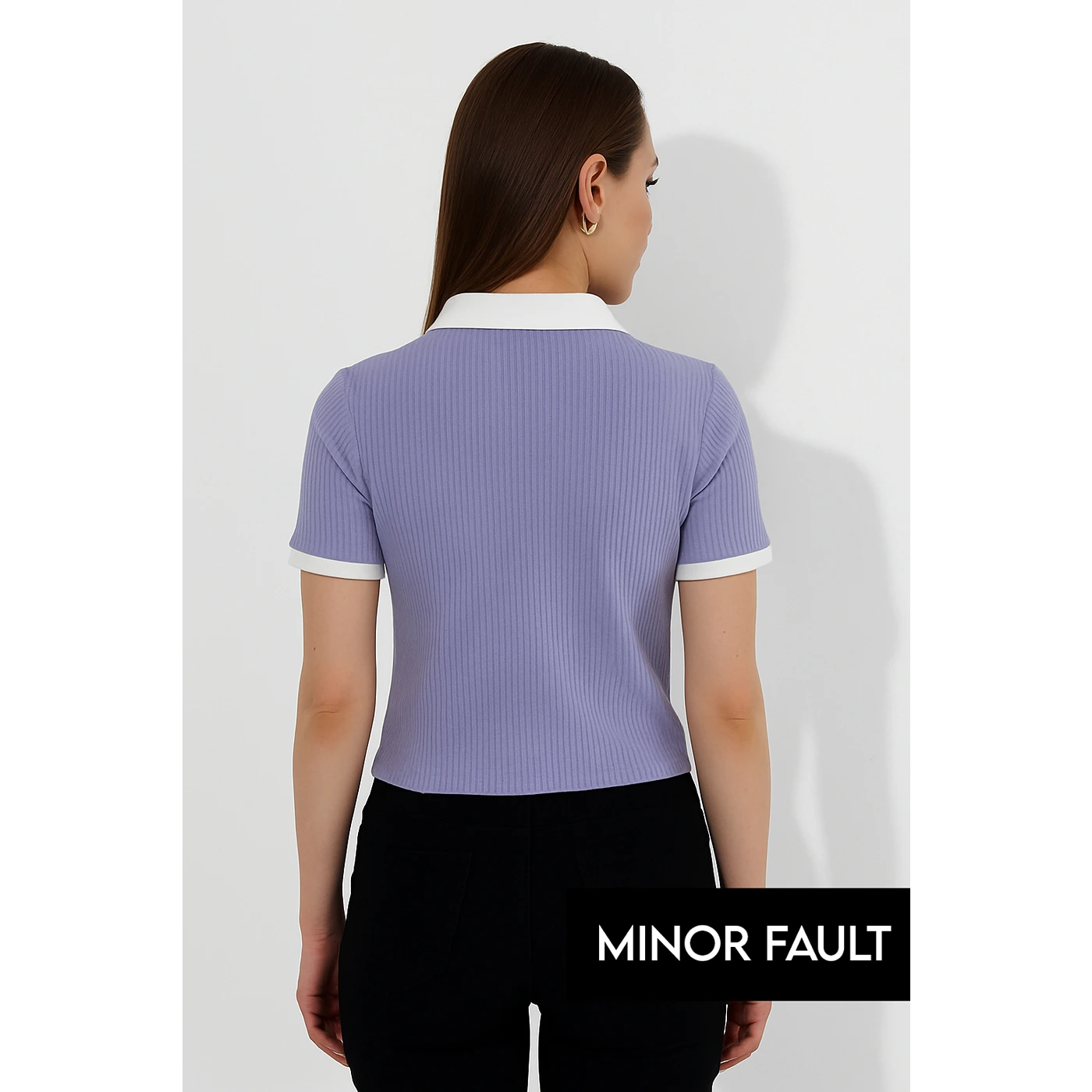 (Minor Fault) Lilac Zipper Drop Needle Contrast Polo | Montivo Pakistan