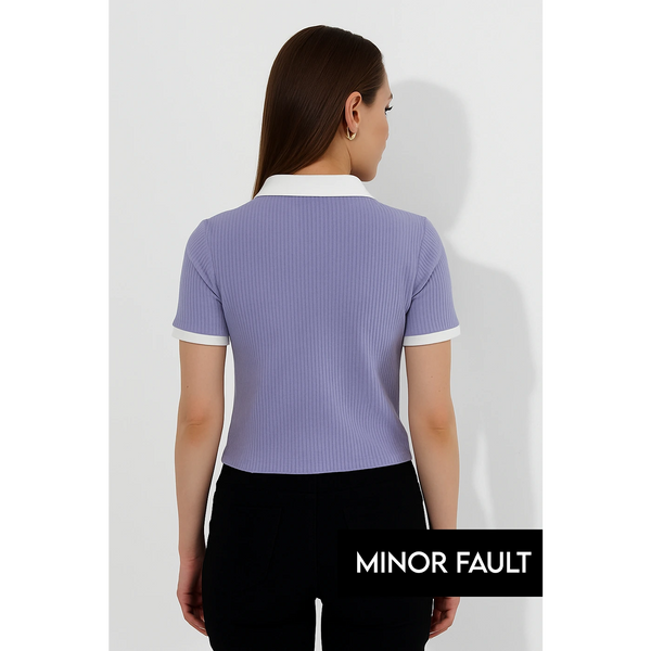 (Minor Fault) Lilac Zipper Drop Needle Contrast Polo | Montivo Pakistan