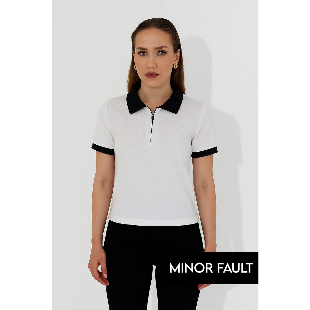(Minor Fault) White Zipper Waffle Contrast Polo | Montivo Pakistan