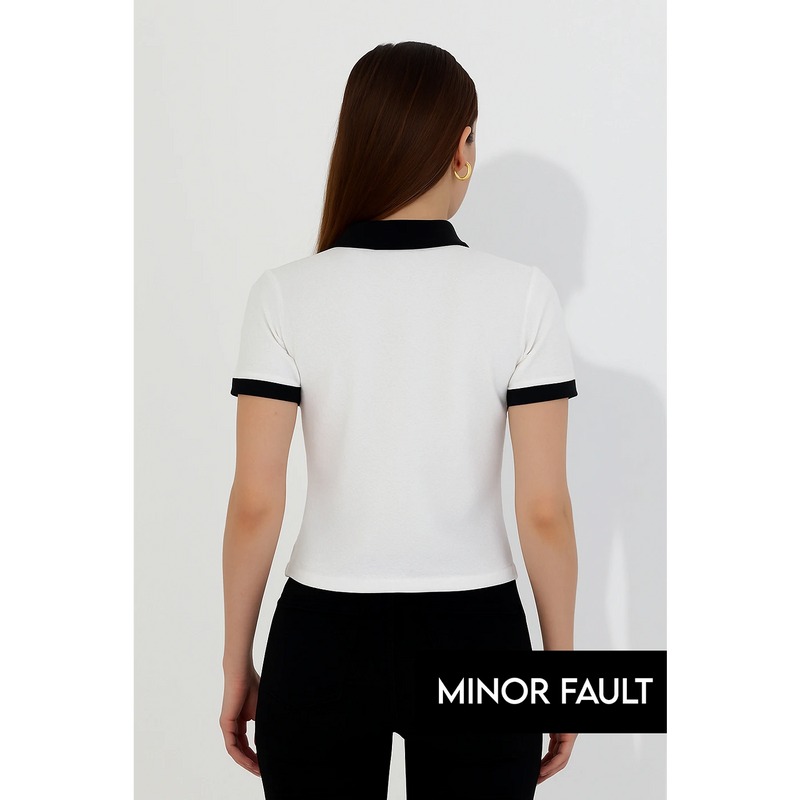 (Minor Fault) White Zipper Waffle Contrast Polo | Montivo Pakistan