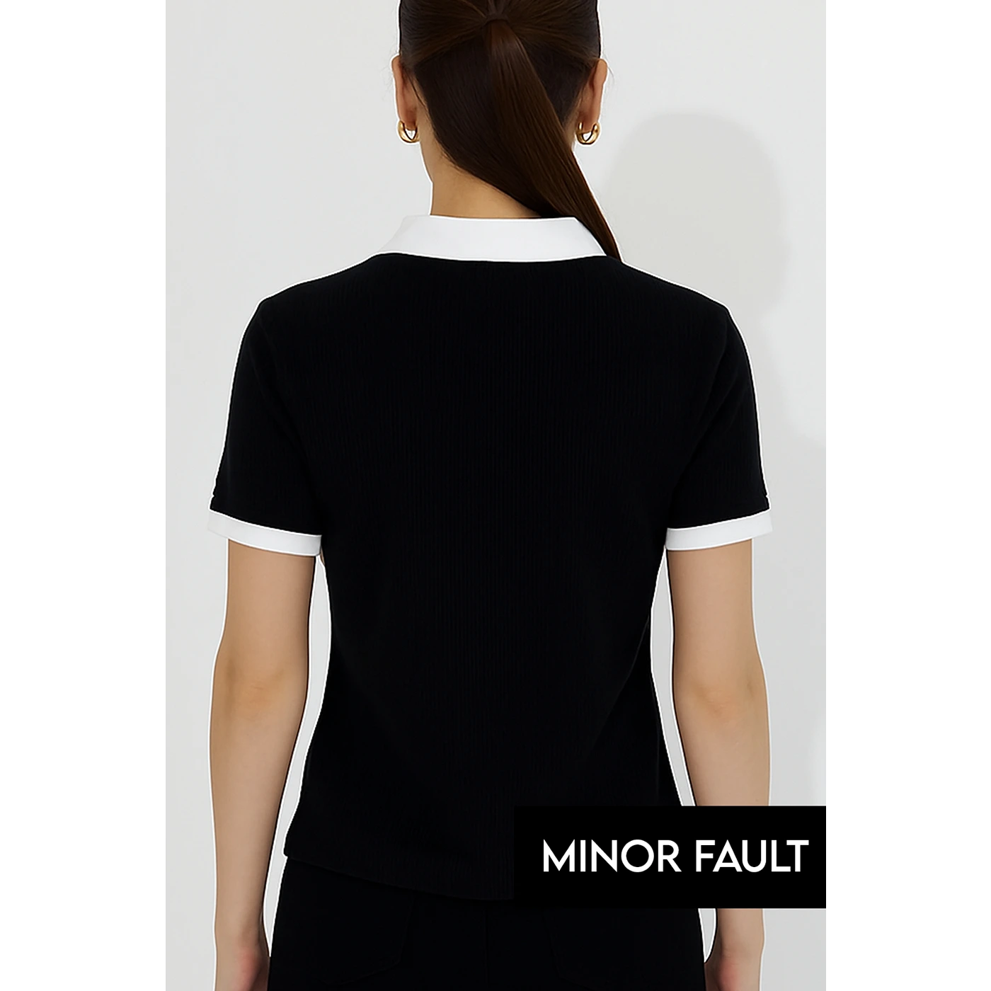 (Minor Fault) Black Zipper Drop Needle Contrast Polo | Montivo Pakistan