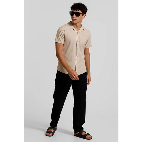 Beige Textured Cuban Collar Shirt | Montivo Pakistan