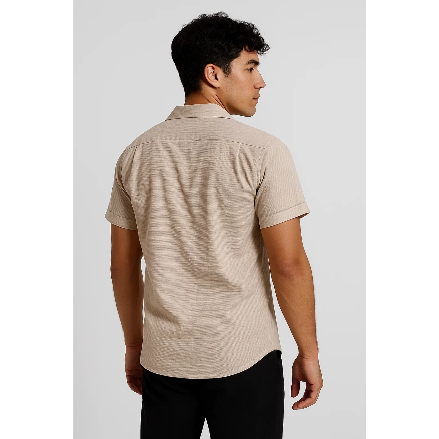 Beige Textured Cuban Collar Shirt | Montivo Pakistan