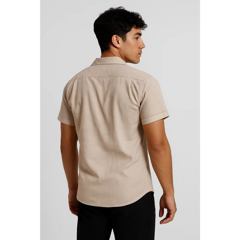 Beige Textured Cuban Collar Shirt | Montivo Pakistan