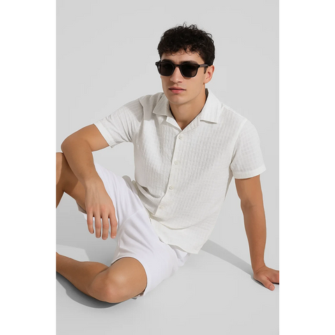 White Textured Cuban Collar Shirt | Montivo Pakistan