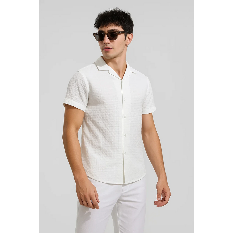 White Textured Cuban Collar Shirt | Montivo Pakistan