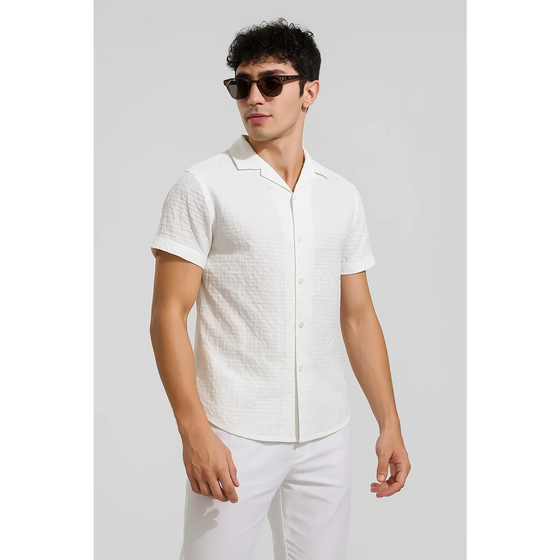 White Textured Cuban Collar Shirt | Montivo Pakistan