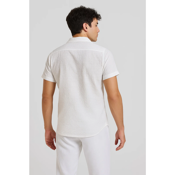 White Textured Cuban Collar Shirt | Montivo Pakistan