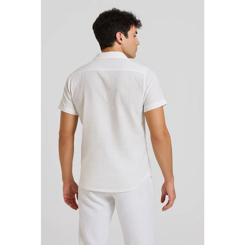 White Textured Cuban Collar Shirt | Montivo Pakistan