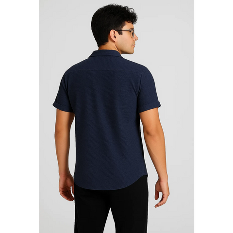 Navy Textured Cuban Collar Shirt | Montivo Pakistan