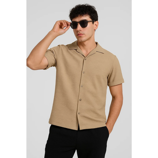 Beige Crushed Textured Cuban Shirt