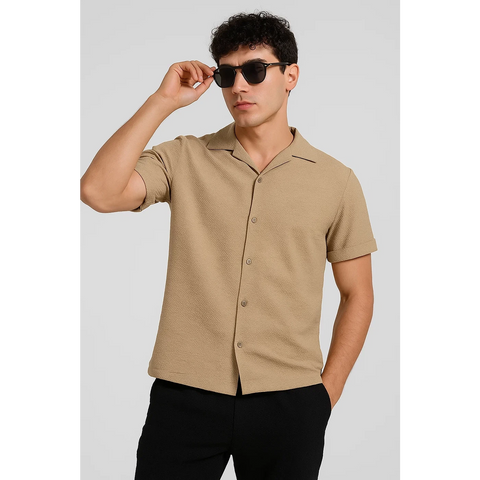 Beige Crushed Textured Cuban Shirt | Montivo Pakistan