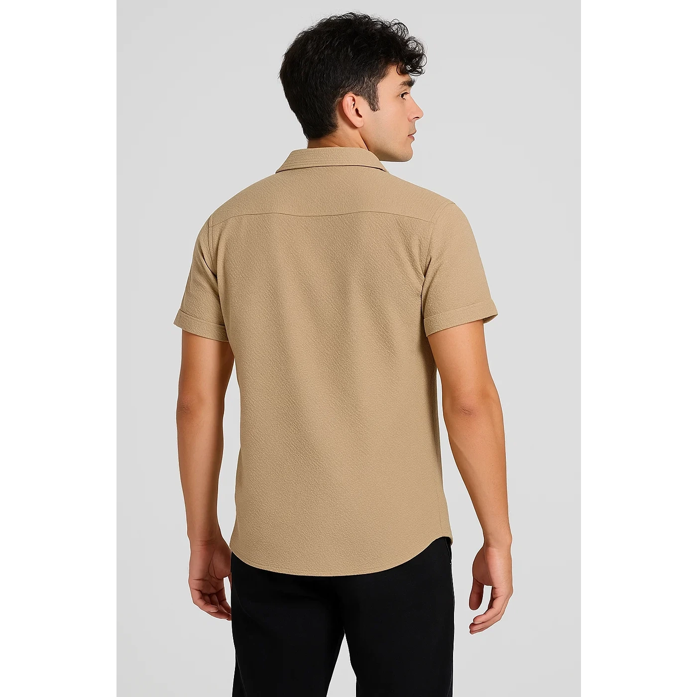 Beige Crushed Textured Cuban Shirt | Montivo Pakistan