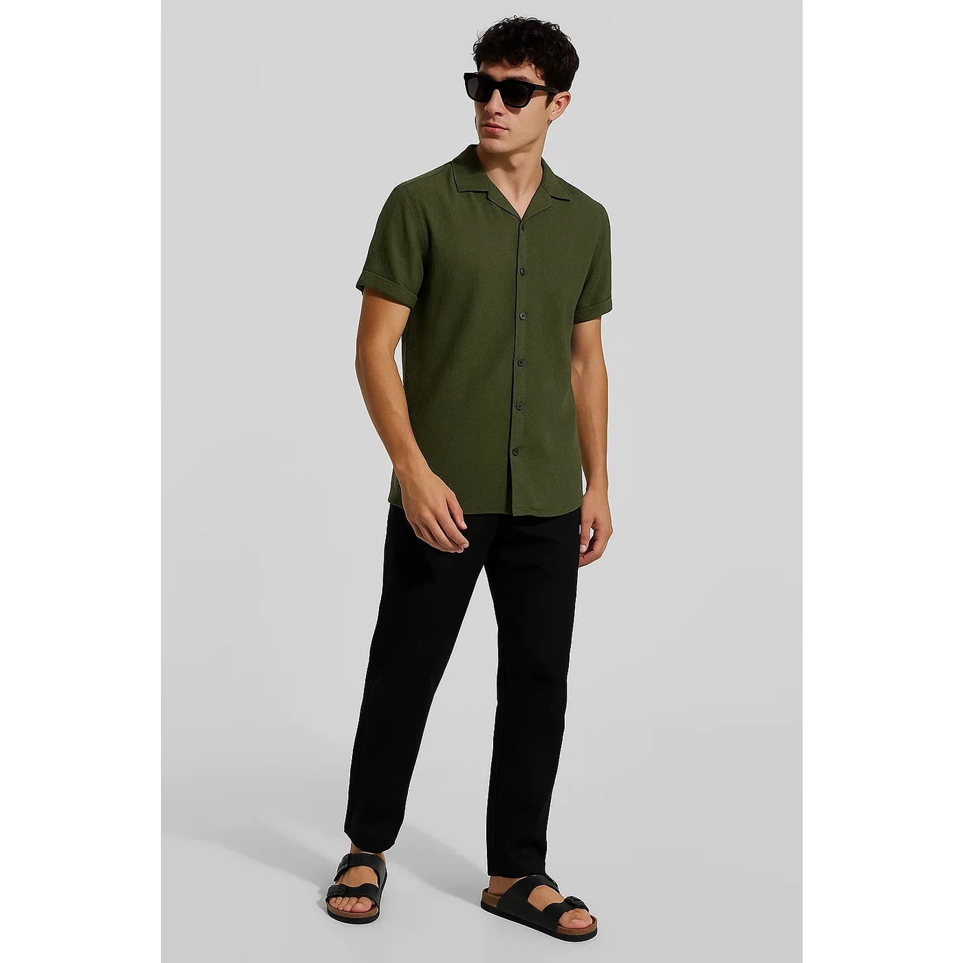 Green Textured Cuban Collar Shirt | Montivo Pakistan