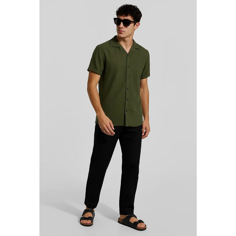 Green Textured Cuban Collar Shirt | Montivo Pakistan