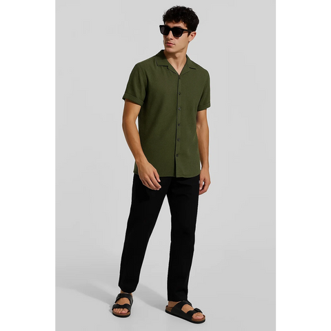 Green Textured Cuban Collar Shirt | Montivo Pakistan